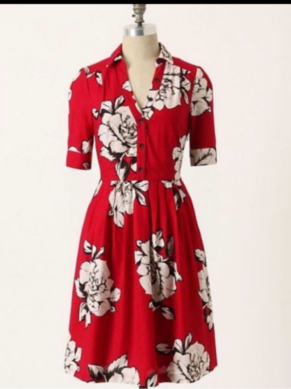 EUC Red Anthropologie Maeve Floral Dagmar Shirt Dress 6